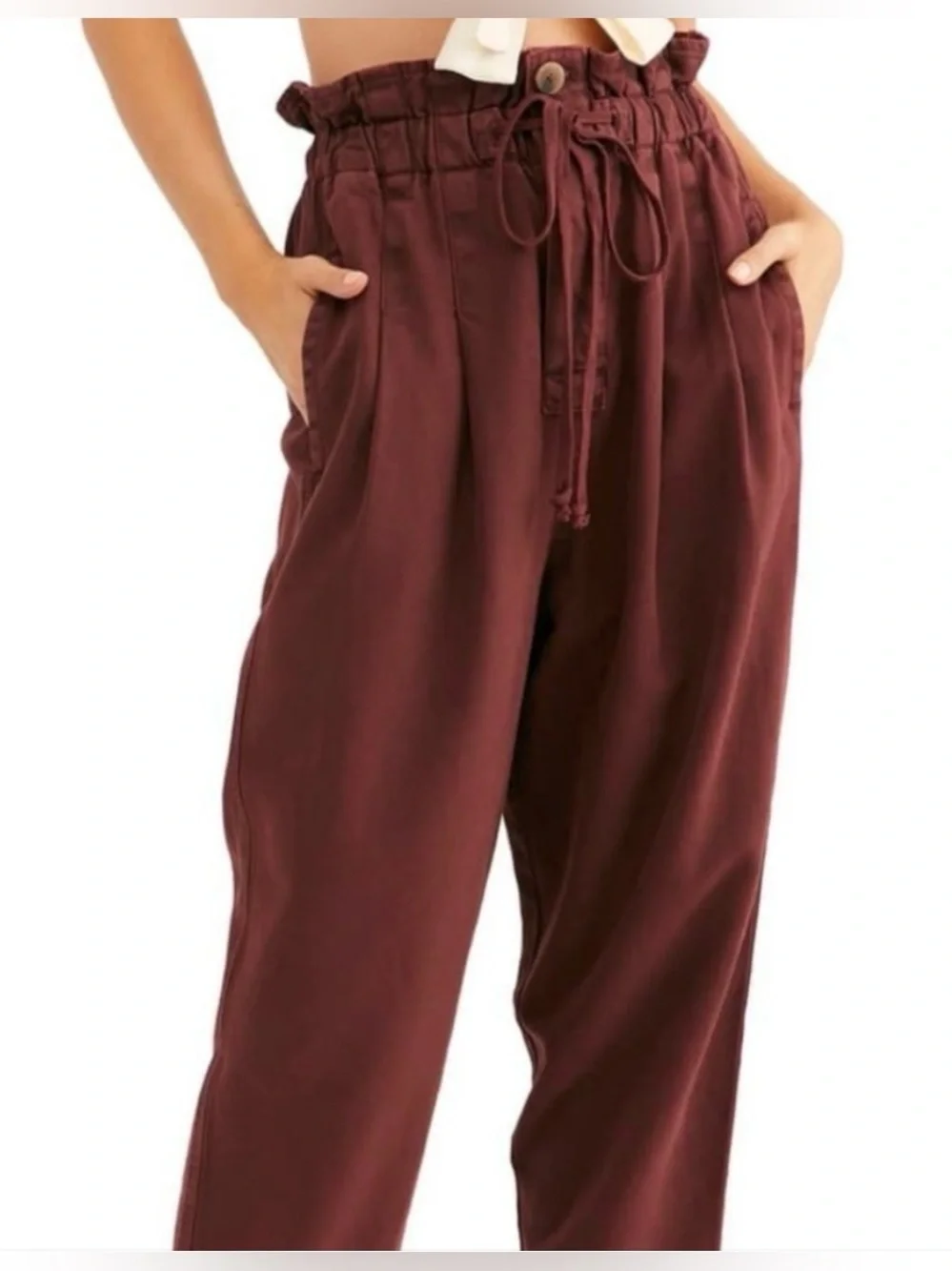 Free People Margate Pleated Paper Bag Trouser Pant Sz XS~ Boho Chic~Desert Vibe